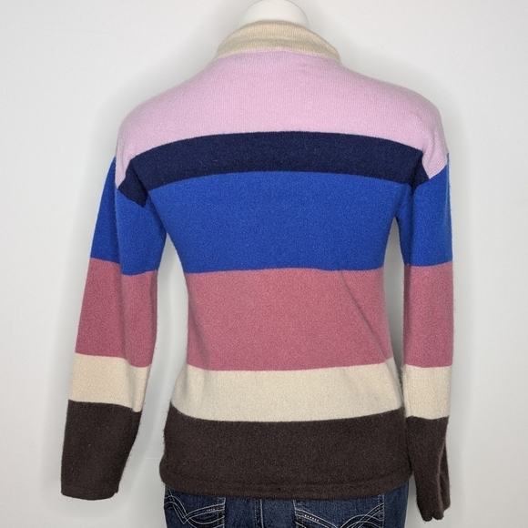 Theory Pink Blue Brown Striped High Neck Cashmere Sweater S - Picture 5 of 10